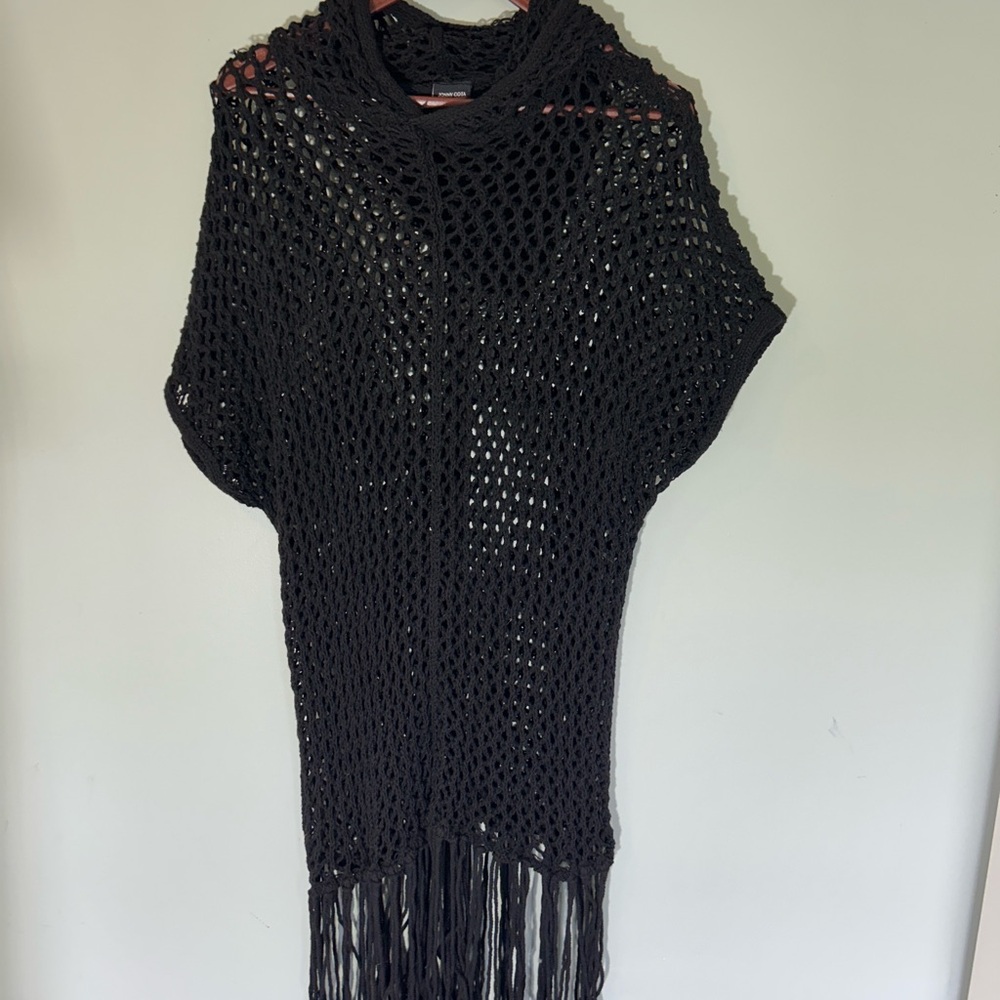 Johnny Cota Unisex Black Knit Mesh Hoodie Tunic